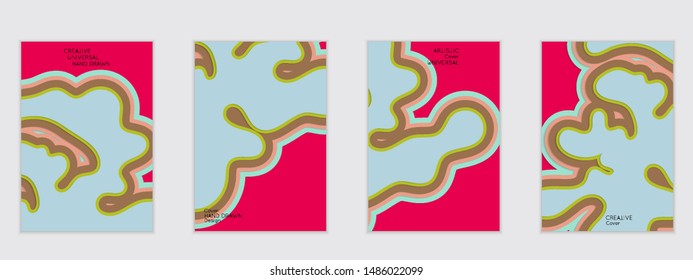 Abstract flyer templates with paper cut wavy shapes with realistic shadow on flat colored background. Social media web banner or landing page. 3D topographic flayer template