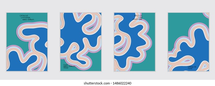 Abstract flyer templates with paper cut wavy shapes with realistic shadow on flat colored background. Social media web banner or landing page. 3D topographic flayer template