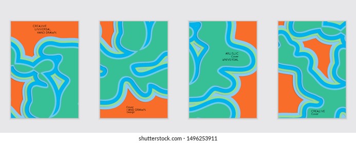 Abstract flyer templates with paper cut wavy shapes with realistic shadow on flat colored background. Social media web banner or landing page. 3D topographic flayer template