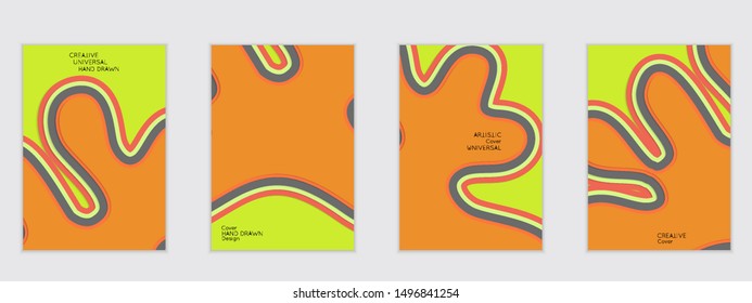Abstract flyer templates with paper cut wavy shapes with realistic shadow on flat colored background. Social media web banner or landing page. 3D topographic flayer template