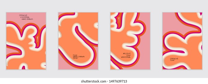 Abstract flyer templates with paper cut wavy shapes with realistic shadow on flat colored background. Social media web banner or landing page. 3D topographic flayer template