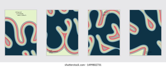 Abstract flyer templates with paper cut wavy shapes with realistic shadow on flat colored background. Social media web banner or landing page. 3D topographic flayer template