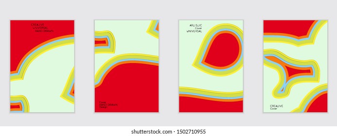 Abstract flyer templates with paper cut wavy shapes with realistic shadow on flat colored background. Social media web banner or landing page. 3D topographic flayer template