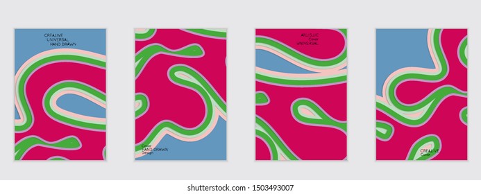Abstract flyer templates with paper cut wavy shapes with realistic shadow on flat colored background. Social media web banner or landing page. 3D topographic flayer template