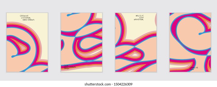 Abstract flyer templates with paper cut wavy shapes with realistic shadow on flat colored background. Social media web banner or landing page. 3D topographic flayer template
