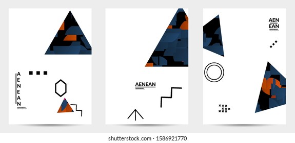 Abstract flyer templates with triangle filled with bright colored stripes on white. Dynamic modern design with geometric shapes. Simple colorful futuristic elements.