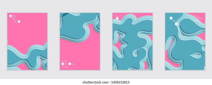 Abstract flyer templates with wavy embossed shapes on colored background. Social media web banner or landing page. Abstract paper cut 3d layered topographic background.