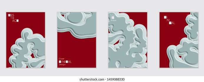 Abstract flyer templates with wavy embossed shapes on colored background. Social media web banner or landing page. Abstract paper cut 3d layered topographic background.