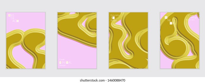 Abstract flyer templates with wavy embossed shapes on colored background. Social media web banner or landing page. Abstract paper cut 3d layered topographic background.