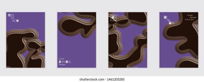 Abstract flyer templates with wavy embossed shapes on colored background. Social media web banner or landing page. Abstract paper cut 3d layered topographic background.