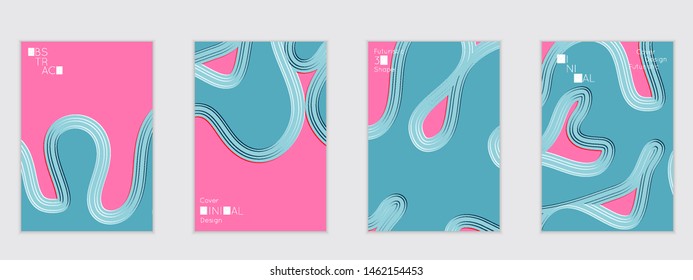 Abstract flyer templates with wavy embossed shapes on colored background. Social media web banner or landing page. Abstract paper cut 3d layered topographic background.