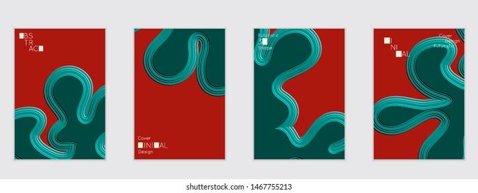 Abstract flyer templates with wavy embossed shapes on colored background. Social media web banner or landing page. Abstract paper cut 3d layered topographic background.