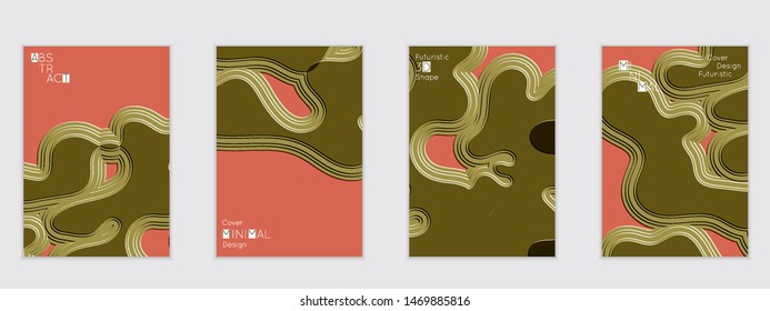Abstract flyer templates with wavy embossed shapes on colored background. Social media web banner or landing page. Abstract paper cut 3d layered topographic background.