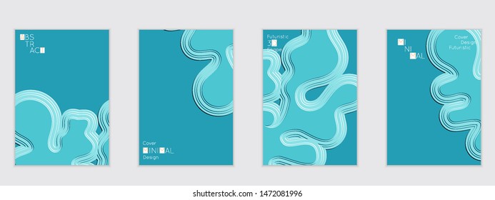 Abstract flyer templates with wavy embossed shapes on colored background. Social media web banner or landing page. Abstract paper cut 3d layered topographic background.