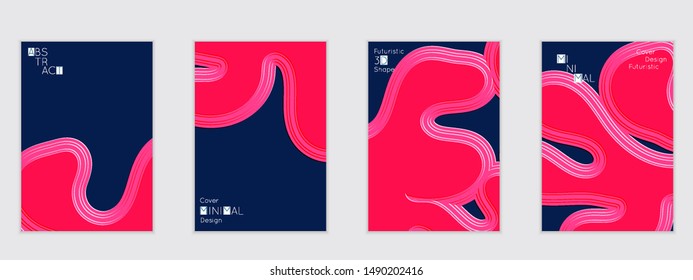 Abstract flyer templates with wavy embossed shapes on colored background. Social media web banner or landing page. Abstract paper cut 3d layered topographic background.
