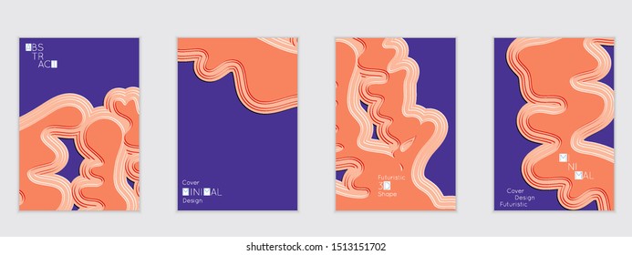 Abstract flyer templates with wavy embossed shapes on colored background. Social media web banner or landing page. Abstract paper cut 3d layered topographic background.