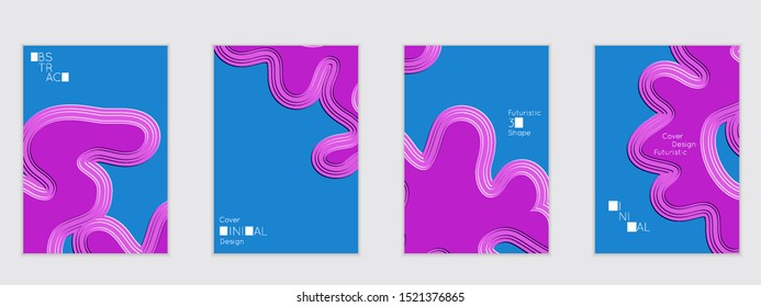 Abstract flyer templates with wavy embossed shapes on colored background. Social media web banner or landing page. Abstract paper cut 3d layered topographic background.