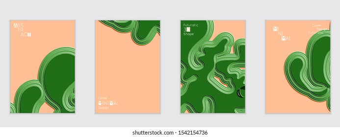 Abstract flyer templates with wavy embossed shapes on colored background. Social media web banner or landing page. Abstract paper cut 3d layered topographic background.