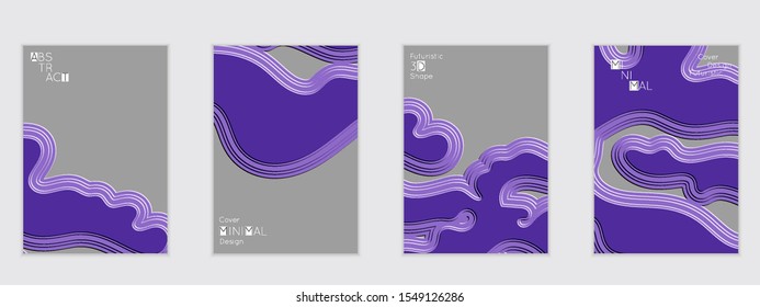 Abstract flyer templates with wavy embossed shapes on colored background. Social media web banner or landing page. Abstract paper cut 3d layered topographic background.