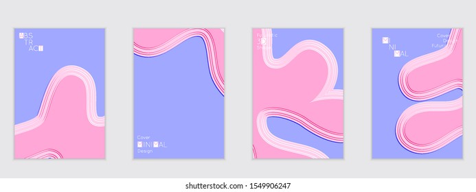 Abstract flyer templates with wavy embossed shapes on colored background. Social media web banner or landing page. Abstract paper cut 3d layered topographic background.