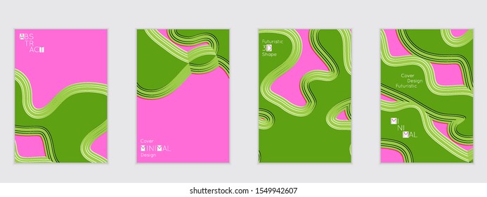 Abstract flyer templates with wavy embossed shapes on colored background. Social media web banner or landing page. Abstract paper cut 3d layered topographic background.