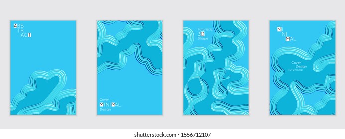 Abstract flyer templates with wavy embossed shapes on colored background. Social media web banner or landing page. Abstract paper cut 3d layered topographic background.