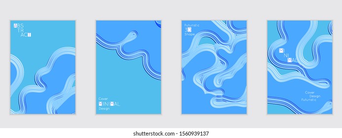Abstract flyer templates with wavy embossed shapes on colored background. Social media web banner or landing page. Abstract paper cut 3d layered topographic background.