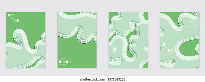 Abstract flyer templates with wavy embossed shapes on colored background. Social media web banner or landing page. Abstract paper cut 3d layered topographic background.