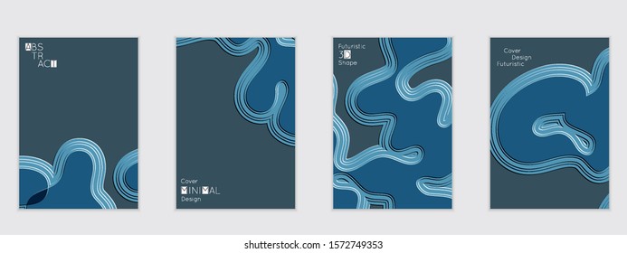 Abstract flyer templates with wavy embossed shapes on colored background. Social media web banner or landing page. Abstract paper cut 3d layered topographic background.