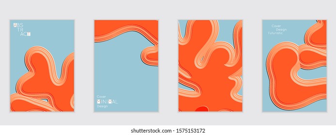 Abstract flyer templates with wavy embossed shapes on colored background. Social media web banner or landing page. Abstract paper cut 3d layered topographic background.