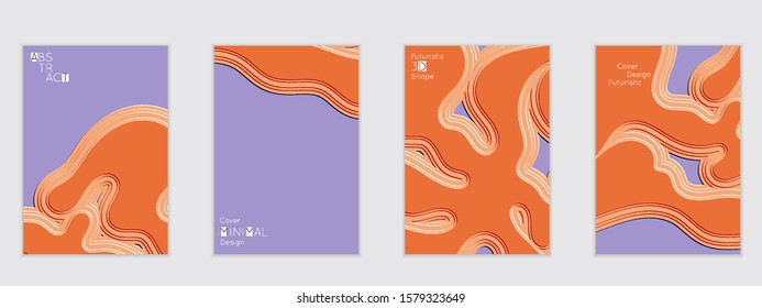 Abstract flyer templates with wavy embossed shapes on colored background. Social media web banner or landing page. Abstract paper cut 3d layered topographic background.