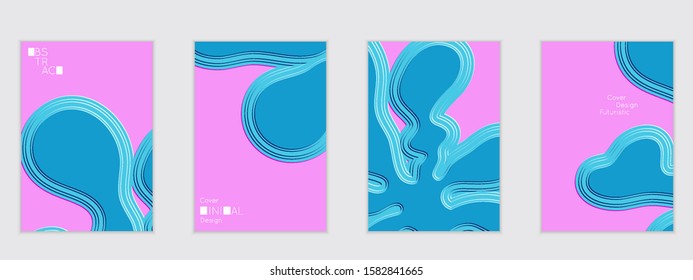 Abstract flyer templates with wavy embossed shapes on colored background. Social media web banner or landing page. Abstract paper cut 3d layered topographic background.