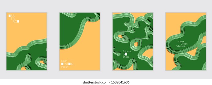 Abstract flyer templates with wavy embossed shapes on colored background. Social media web banner or landing page. Abstract paper cut 3d layered topographic background.