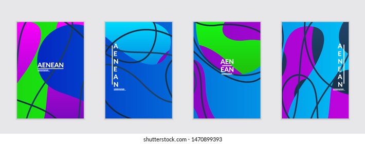 Abstract flyer templates with wavy gradient shapes and curvy lines. Wavy  background.