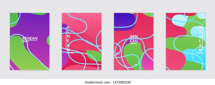 Abstract flyer templates with wavy gradient shapes and curvy lines. Wavy  background.