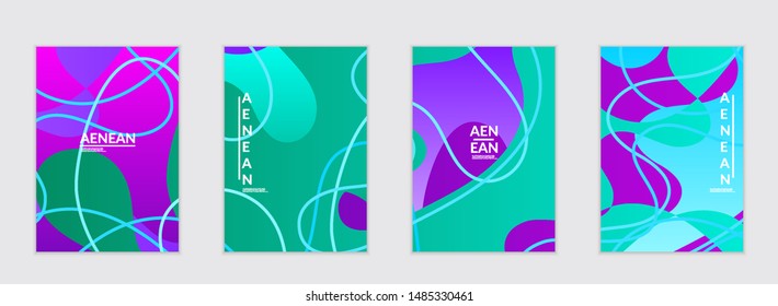 Abstract flyer templates with wavy gradient shapes and curvy lines. Wavy  background.