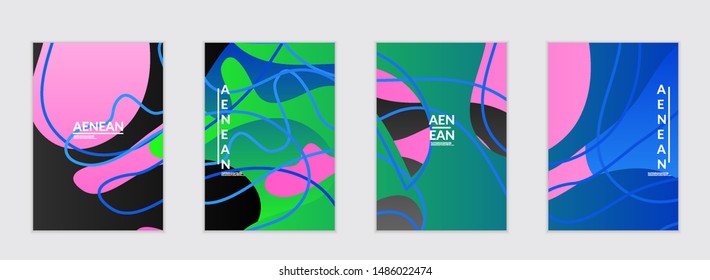 Abstract flyer templates with wavy gradient shapes and curvy lines. Wavy  background.