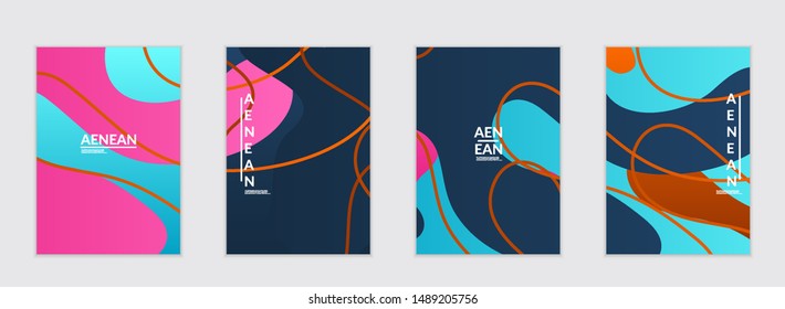 Abstract flyer templates with wavy gradient shapes and curvy lines. Wavy  background.