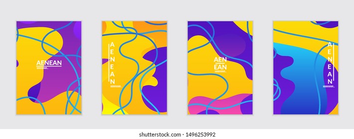 Abstract flyer templates with wavy gradient shapes and curvy lines. Wavy  background.