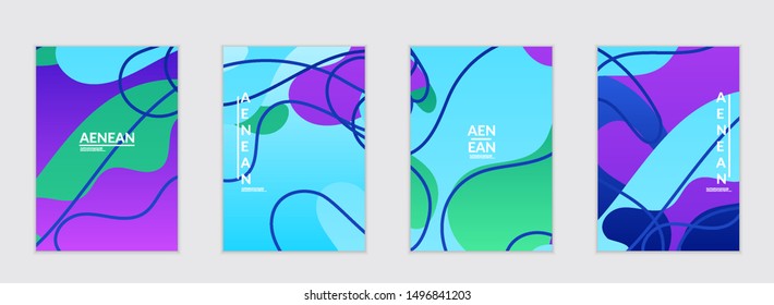 Abstract flyer templates with wavy gradient shapes and curvy lines. Wavy  background.