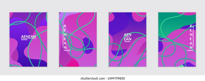 Abstract flyer templates with wavy gradient shapes and curvy lines. Wavy  background.