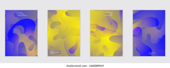 Abstract flyer templates with wavy shapes overlapping on bright gradient background. Social media web banner or landing page. Fluid colors and liquid shapes.