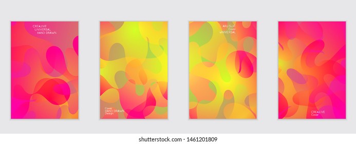 Abstract flyer templates with wavy shapes overlapping on bright gradient background. Social media web banner or landing page. Fluid colors and liquid shapes.