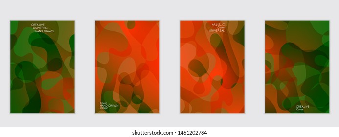 Abstract flyer templates with wavy shapes overlapping on bright gradient background. Social media web banner or landing page. Fluid colors and liquid shapes.