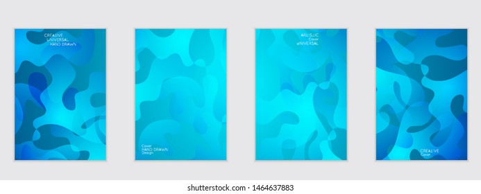 Abstract flyer templates with wavy shapes overlapping on bright gradient background. Social media web banner or landing page. Fluid colors and liquid shapes.