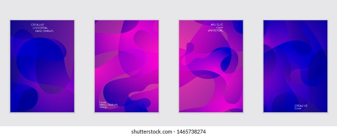 Abstract flyer templates with wavy shapes overlapping on bright gradient background. Social media web banner or landing page. Fluid colors and liquid shapes.