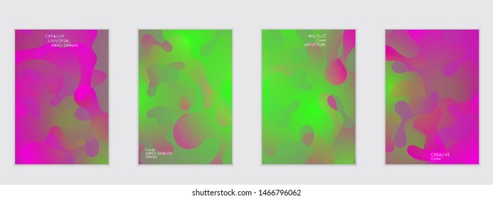 Abstract flyer templates with wavy shapes overlapping on bright gradient background. Social media web banner or landing page. Fluid colors and liquid shapes.