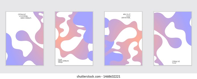 Abstract flyer templates with wavy shapes overlapping on white background. Social media web banner or landing page. Fluid colors and liquid shapes.