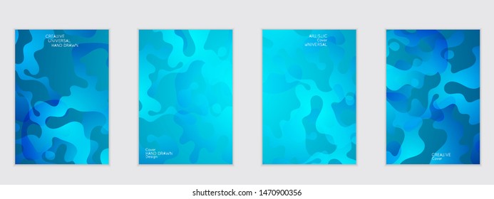Abstract flyer templates with wavy shapes overlapping on bright gradient background. Social media web banner or landing page. Fluid colors and liquid shapes.