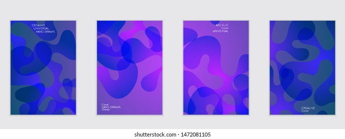 Abstract flyer templates with wavy shapes overlapping on bright gradient background. Social media web banner or landing page. Fluid colors and liquid shapes.